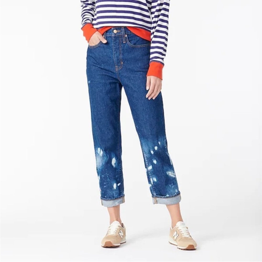 J. Crew Slouchy Boyfriend Jean in Outlaw Bleach Splatter Wash | Dark Blue | 26